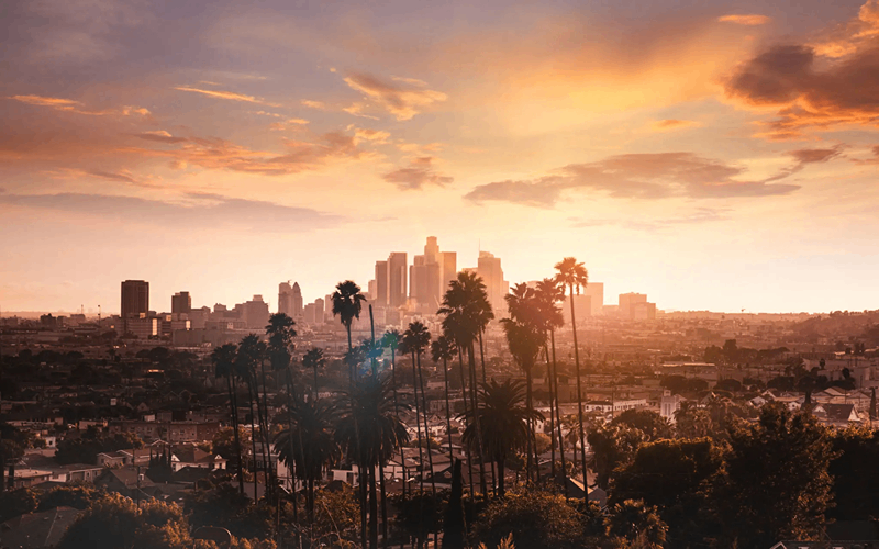 Sunset over Los Angeles skyline