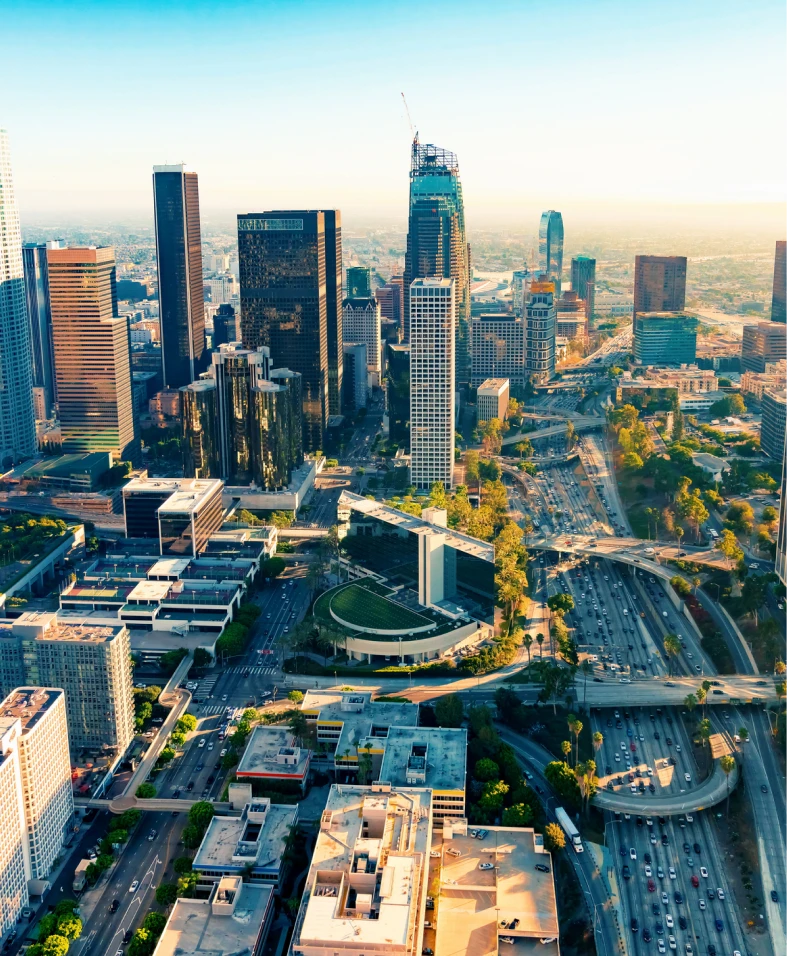 Urban landscape with skyscrapers and roads